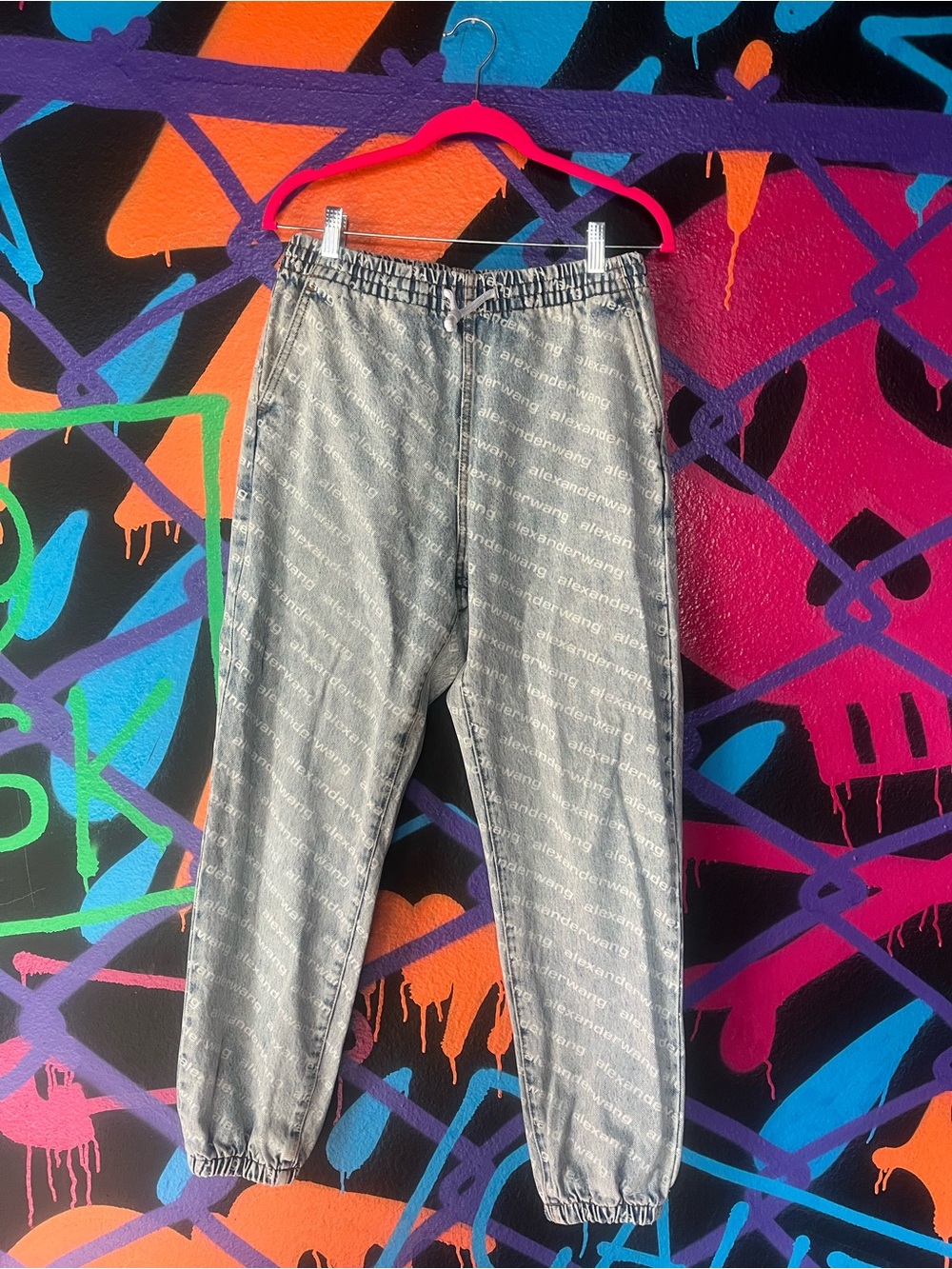 Alexander Wang Light Denim Monogram Logo Print Joggers